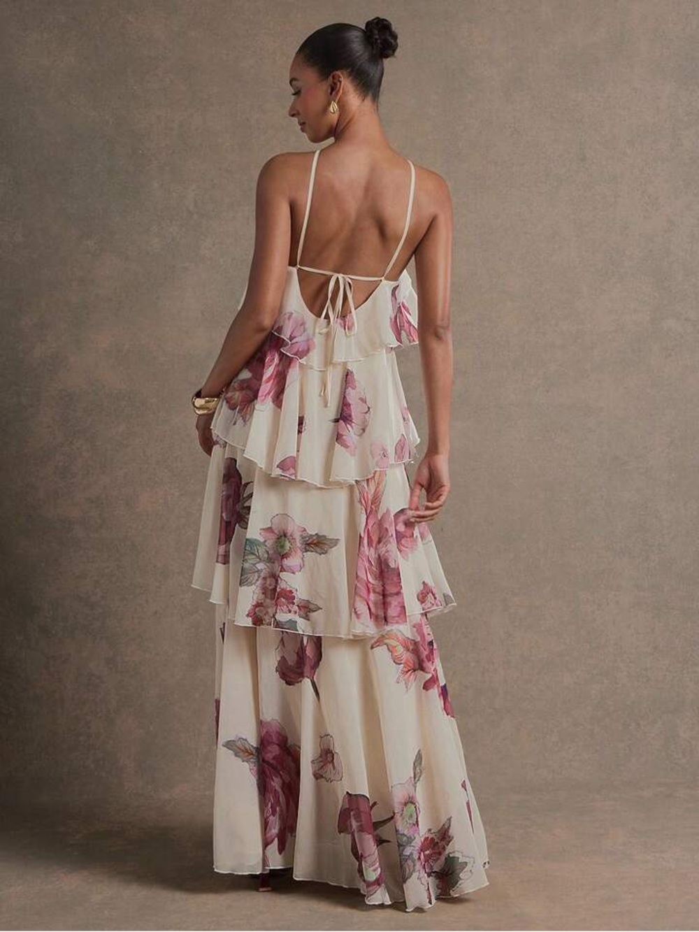 Ivory Floral Tiered Halter Maxi Dress - Picture 3 of 6
